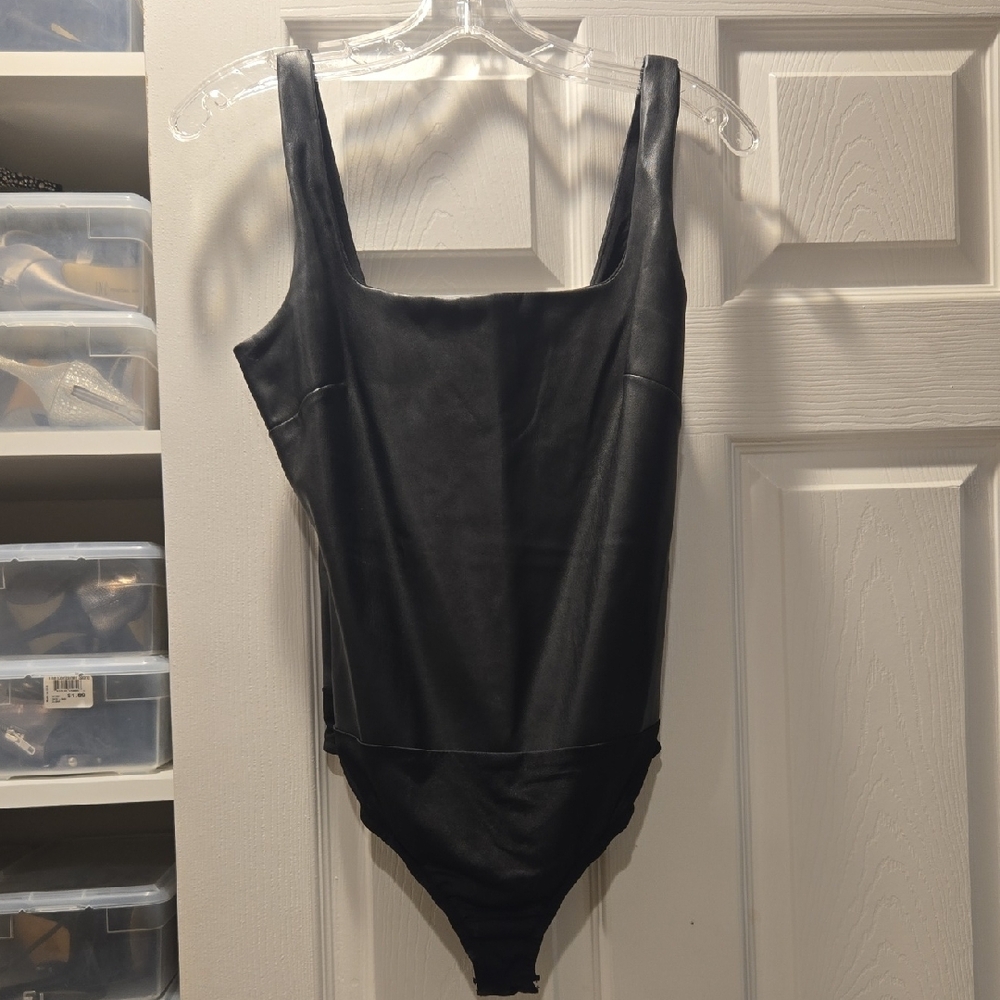 Black Faux Leather Bodysuit